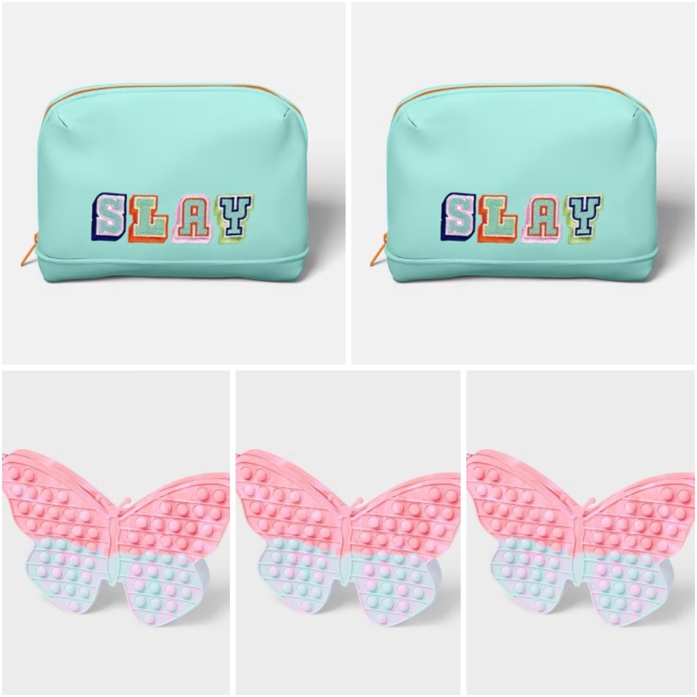 5x Up&Up Butterfly Bubble Pop Pencil Pouch, HEYDAY Teal Tech Pouch “SLAY” Bundle